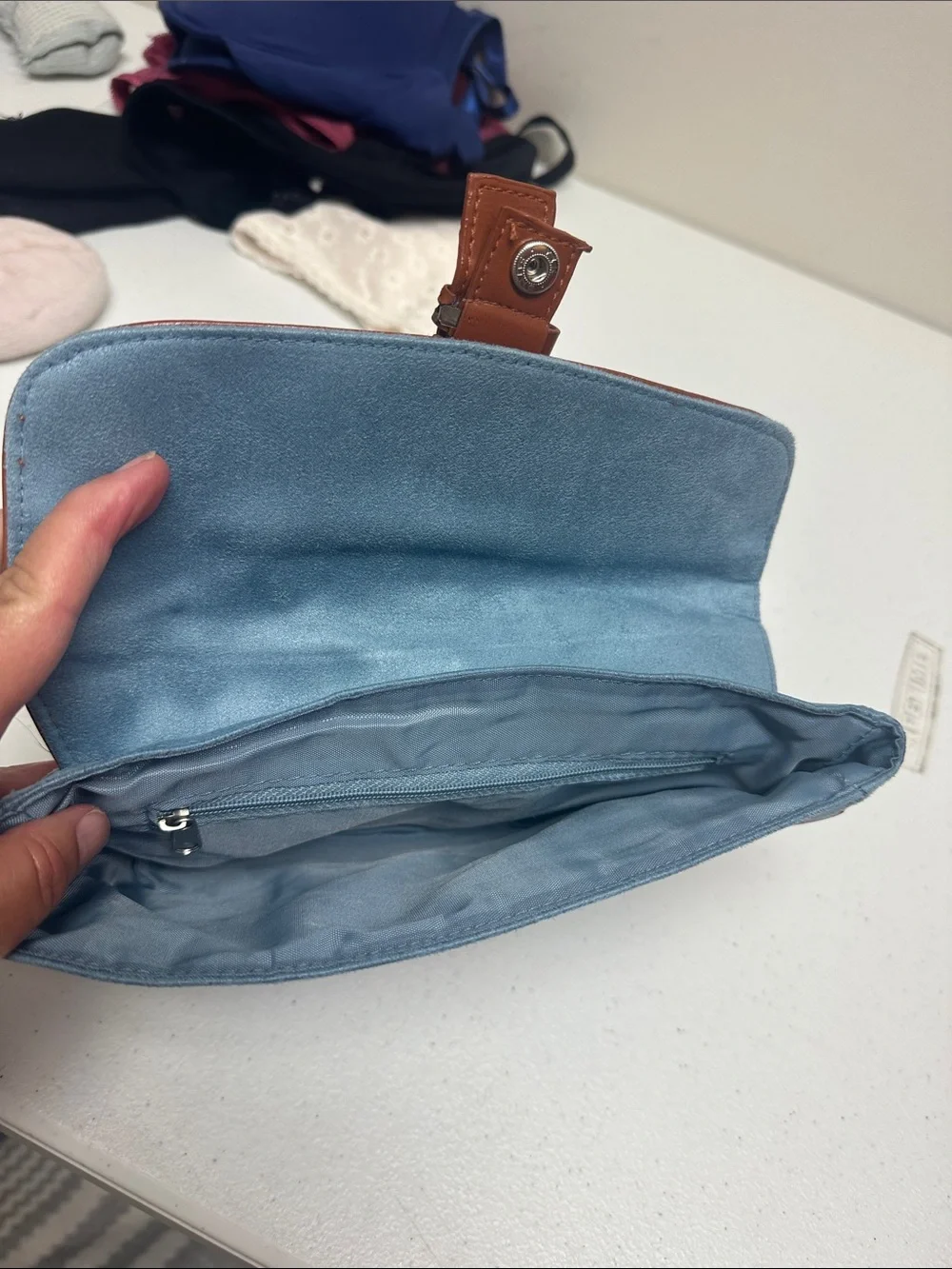 Men's Blue and Brown Leather-Trim Clutch